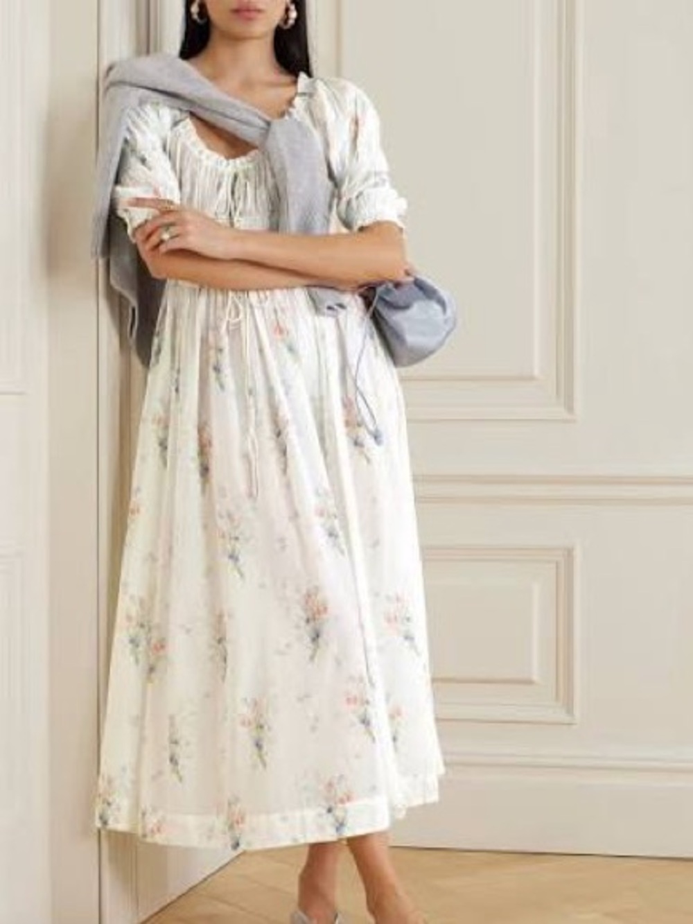 Doen Ischia Painted Floral-print Organic Cotton-voile Midi Dress